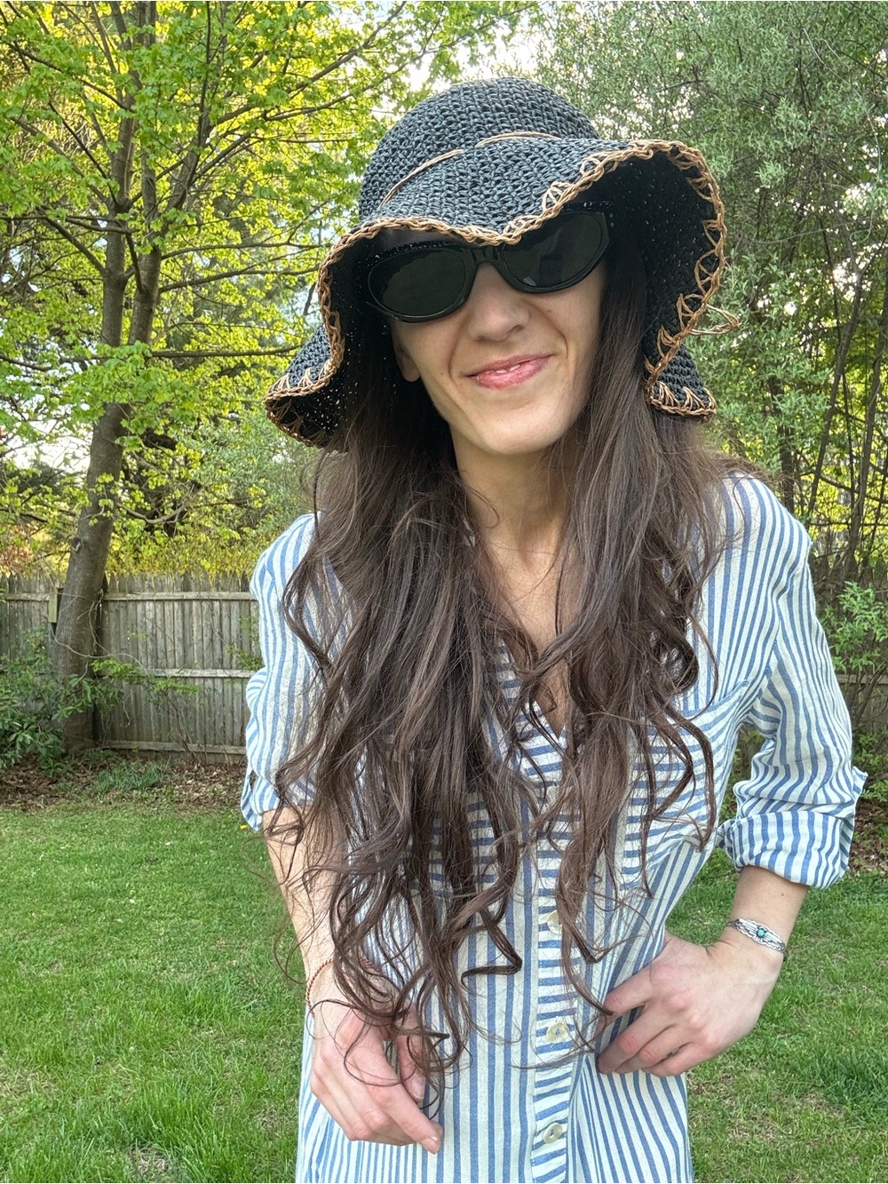 Vintage Black Floppy Sun Hat with Braided Trim